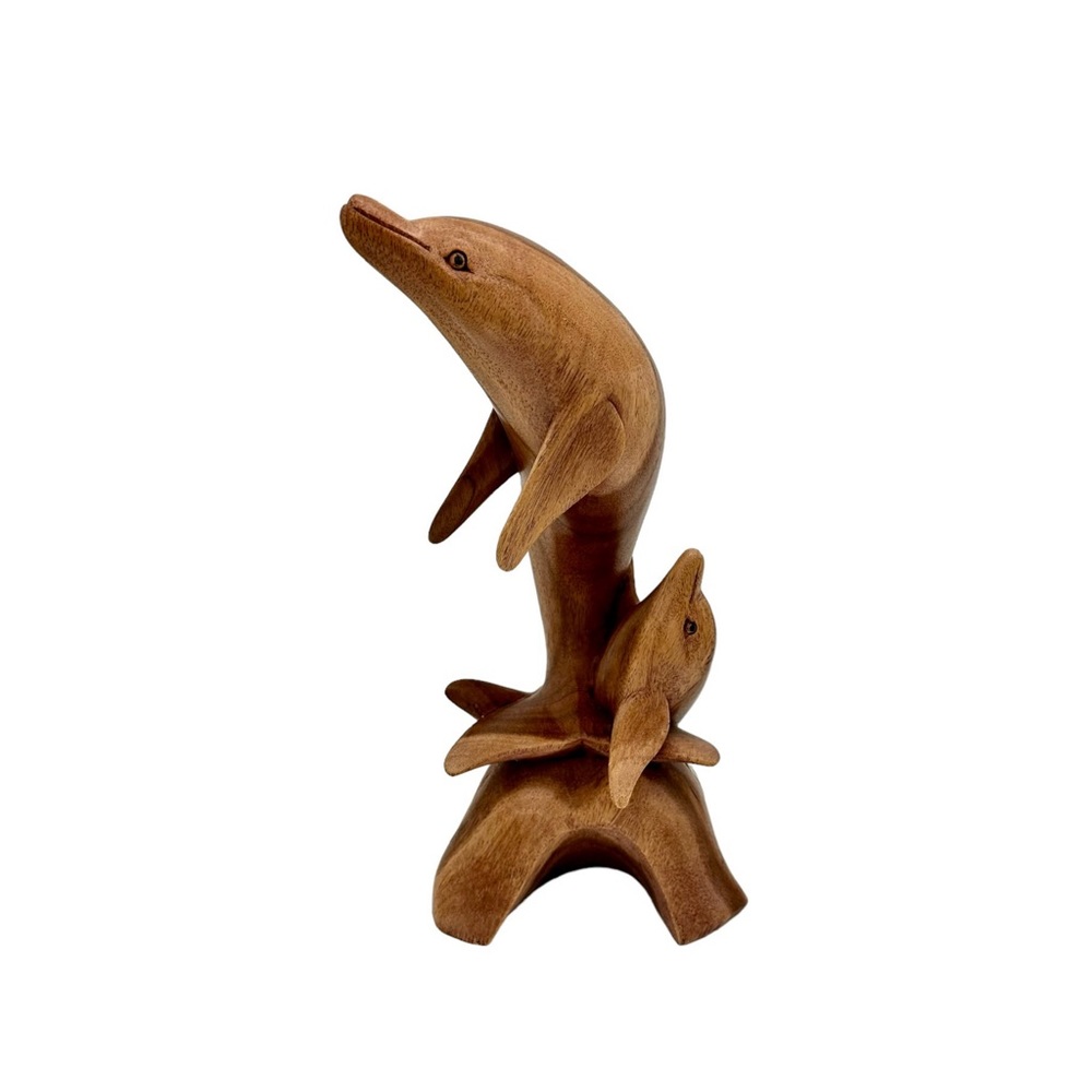 Vintage Dolphins Carved Wood Sculpture